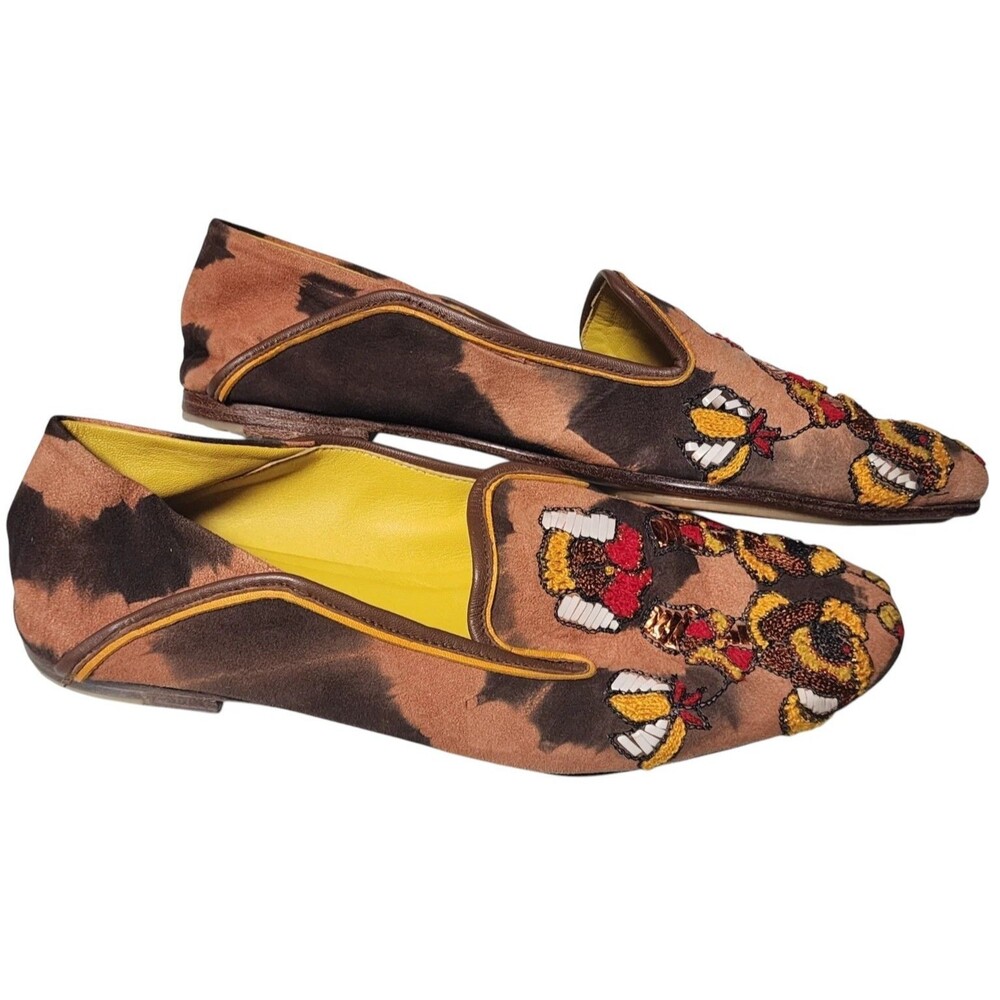 Meher Kakalia Frida Moccasin Embroidered Hand Made Shoes EU 39 Designer Leather